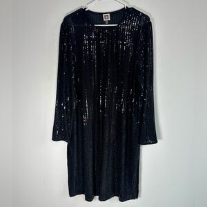 Anne Klein Black Sequin Long Sleeve Dress Length Formal Jacket Blazer large